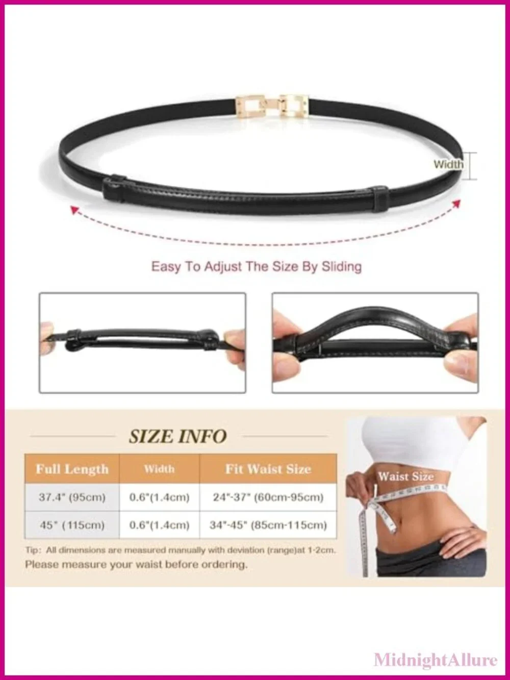 Skinny PU Leather Waist Belt with Gold Buckle for Dresses